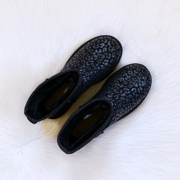 UGG Classic Mini Snow Leopard Boots In Black - Picture 3 of 8